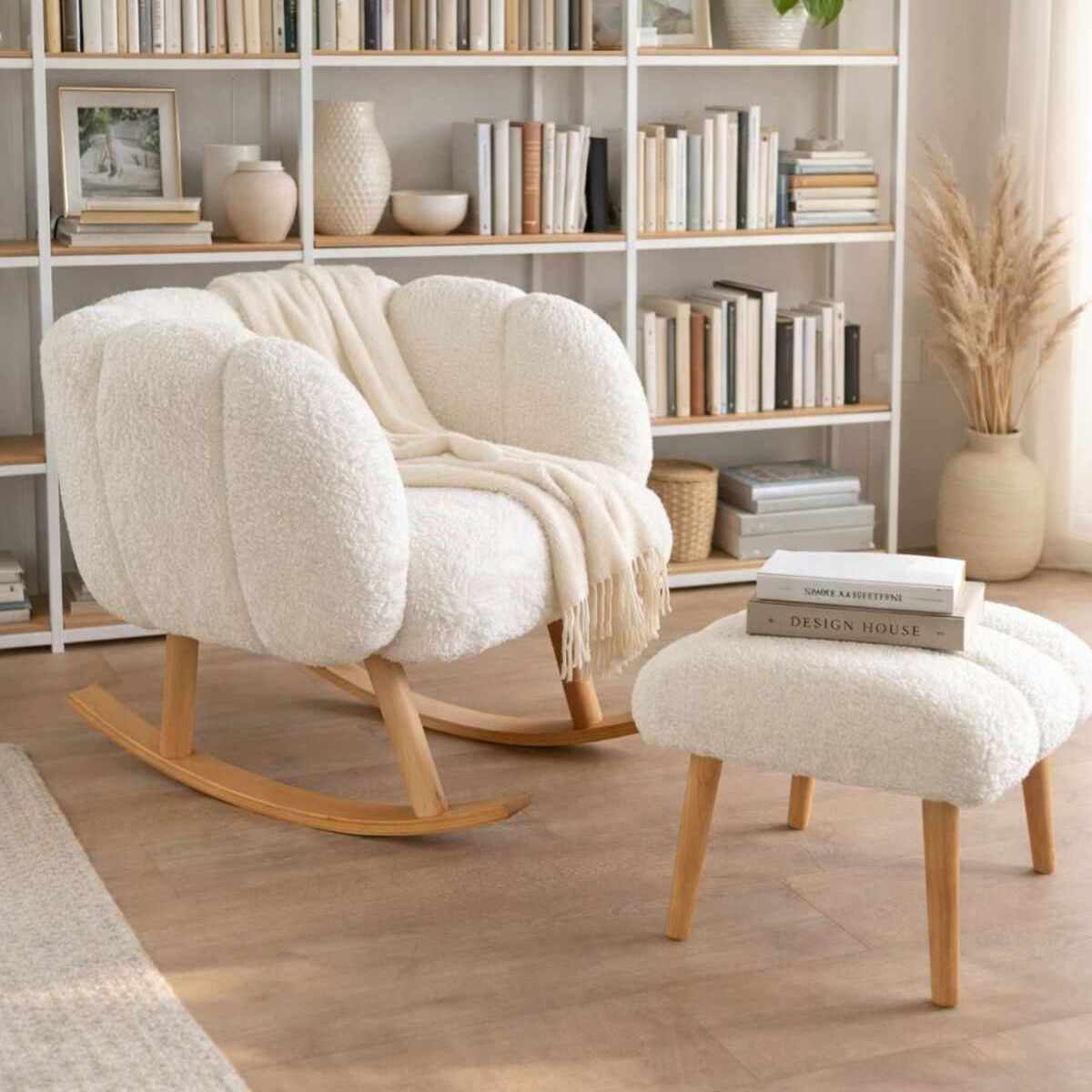 Lotus - Armchair & Footstool Set (2 Pieces) - White