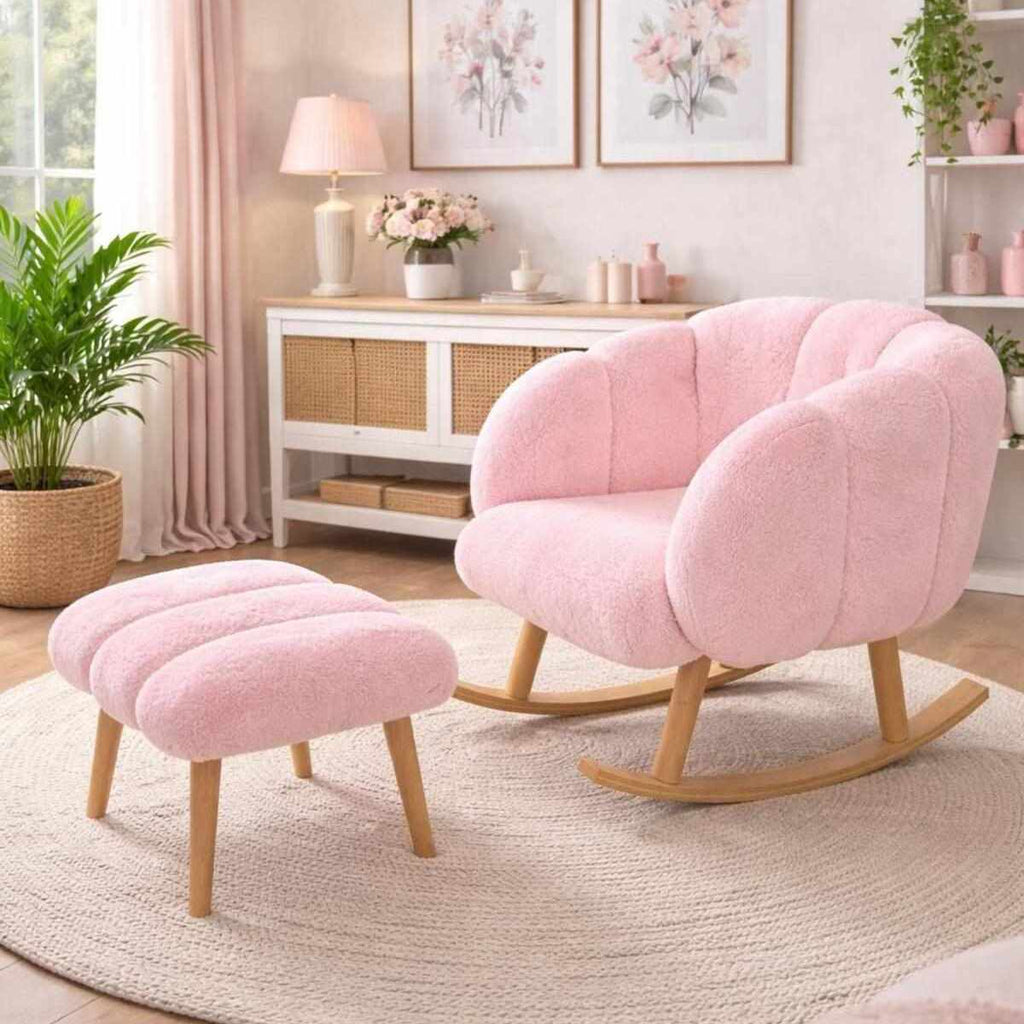 Lotus - Set Fauteuil & Pouf (2 Pièces) - Rose