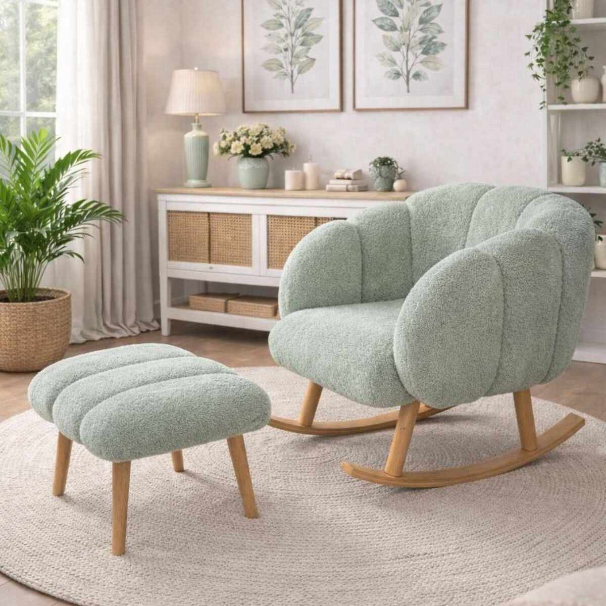 Lotus - Set Fauteuil & Pouf (2 Pièces) - Vert