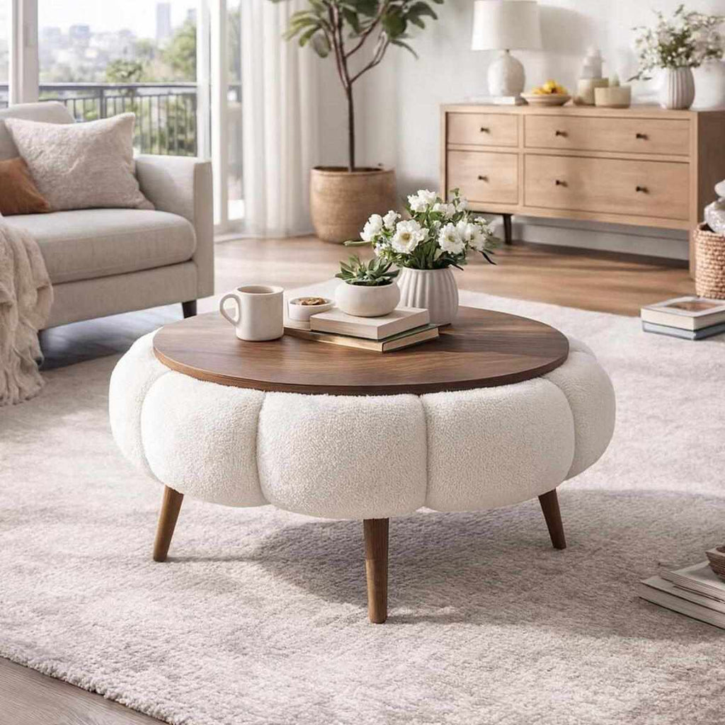 Papatya 60 - Mesa de Centro - Blanco/Walnut