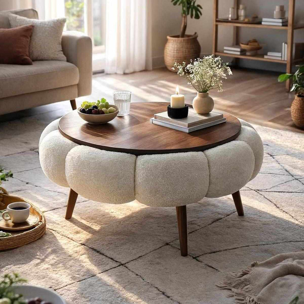 Papatya 60 - Mesa de Centro - Blanco/Walnut