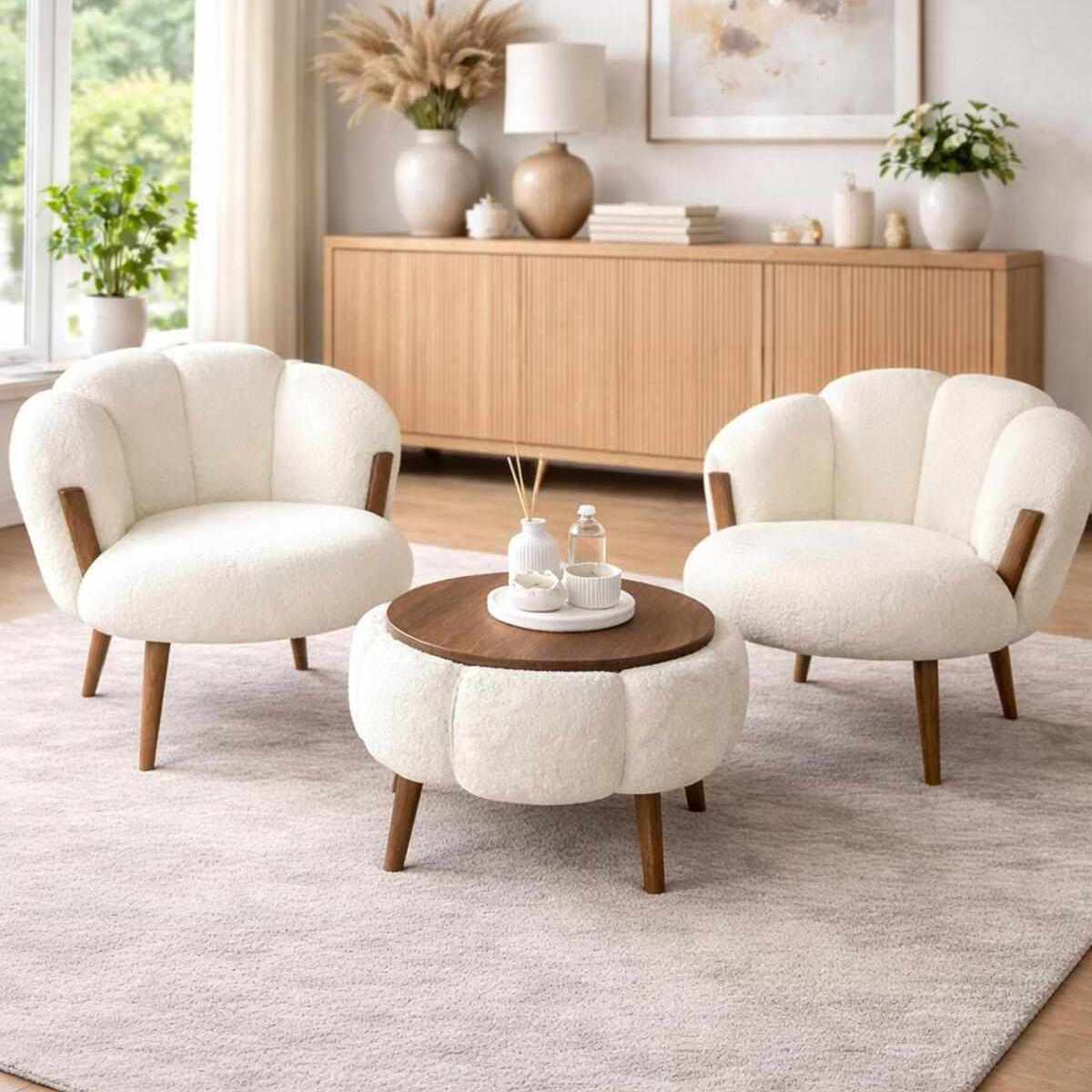 Star - Set de Sillones y Mesa de Centro (3 Piezas) - Blanco