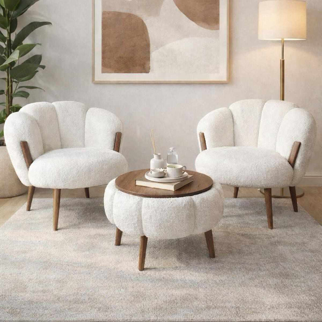 Star - Set de Sillones y Mesa de Centro (3 Piezas) - Blanco
