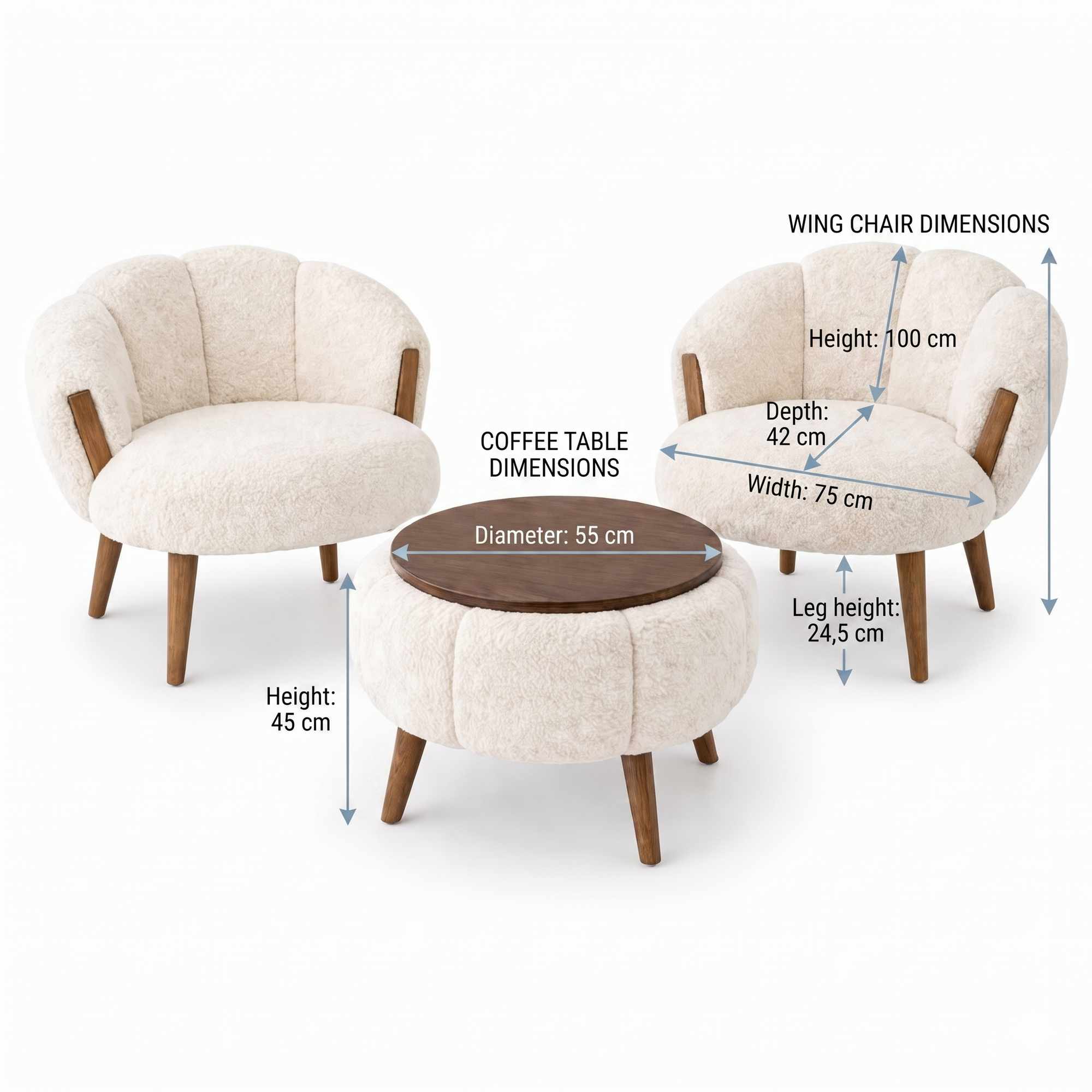 Star - Set de Sillones y Mesa de Centro (3 Piezas) - Blanco
