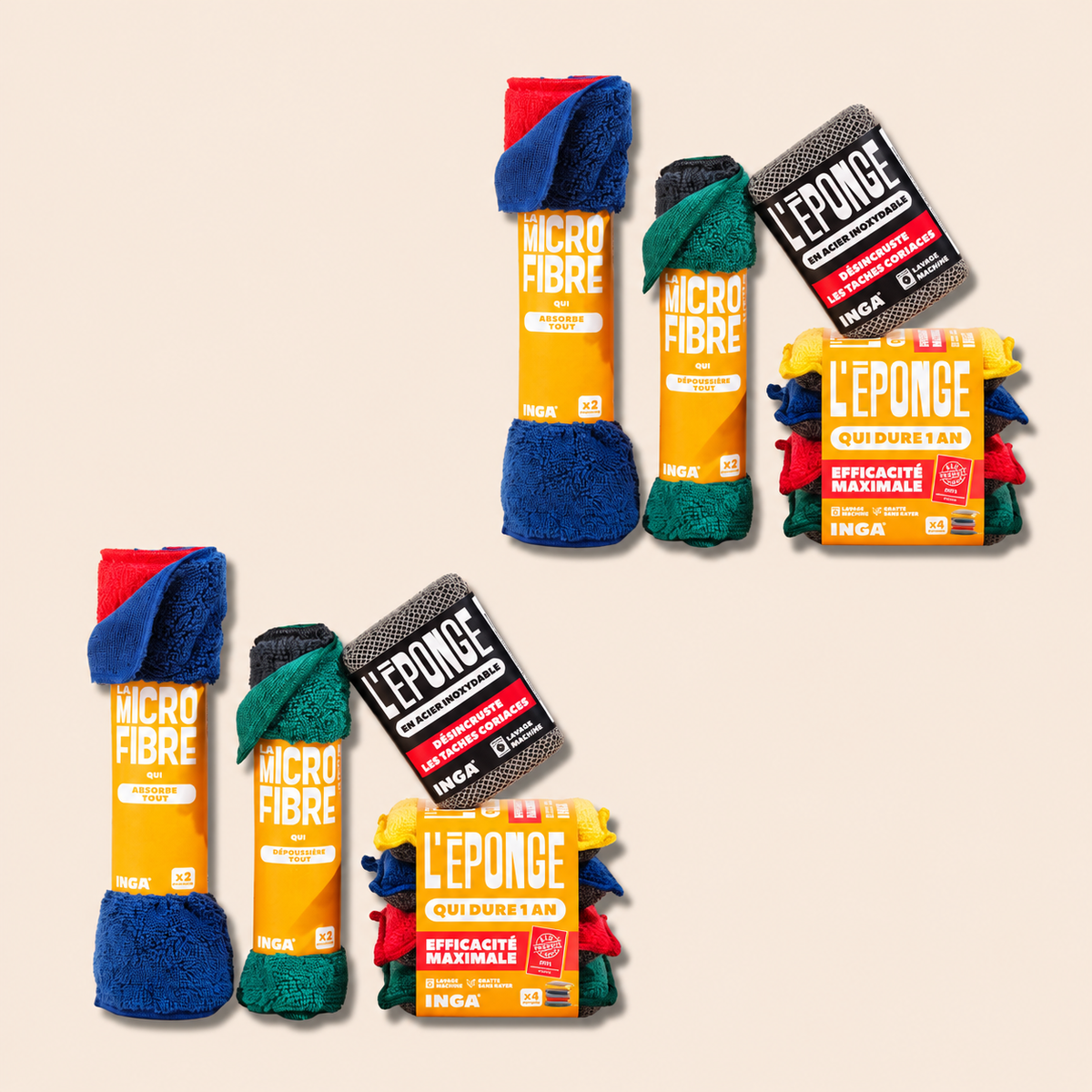 Pack Couleurs - Éponges, Éponge Acier Et Microfibres