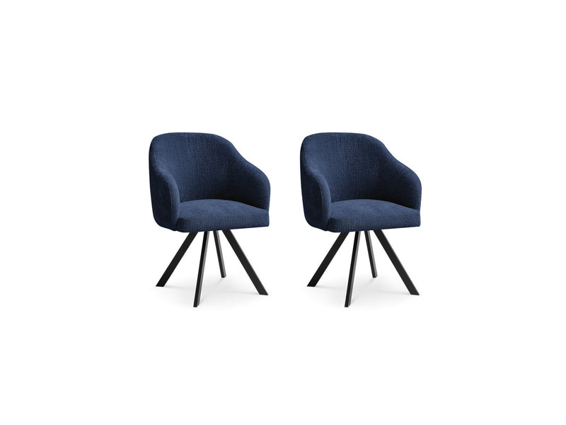 Lot De 2 Chaises Sophie - Tissu Texturé Et Pieds Étoile - Bleu Foncé