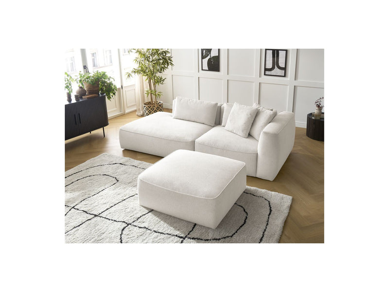 Canapé Droit Fixe 3 Places - Leopold - Avec Pouf - Tissu Chiné - Angle Gauche