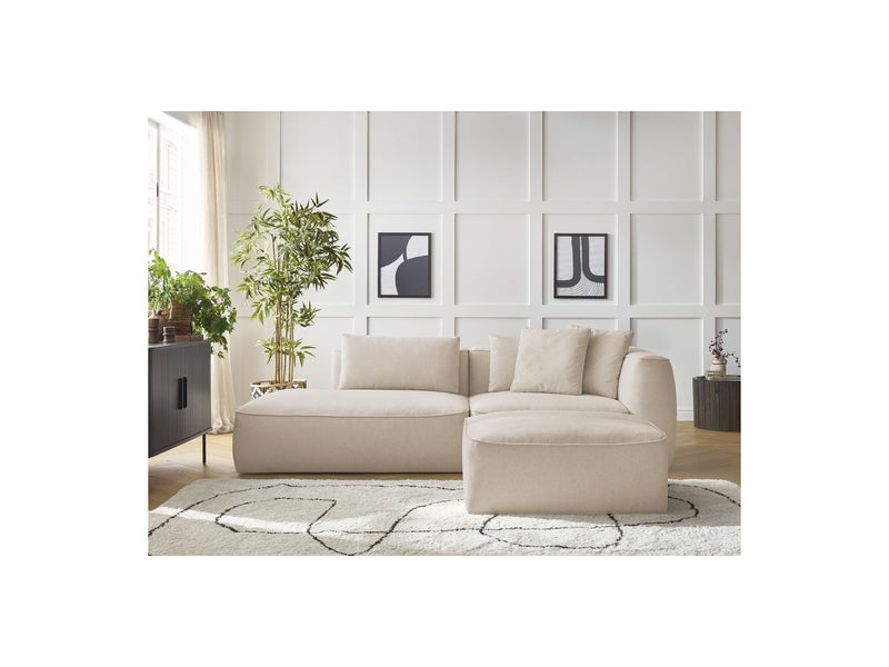 Canapé Droit Fixe 3 Places - Leopold - Avec Pouf - Tissu Chiné - Angle Gauche