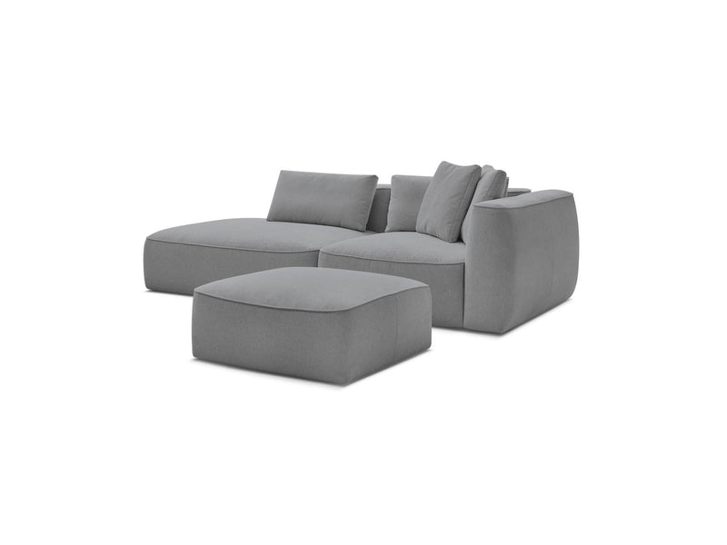 Canapé Droit Fixe 3 Places - Leopold - Avec Pouf - Tissu Chiné - Angle Gauche