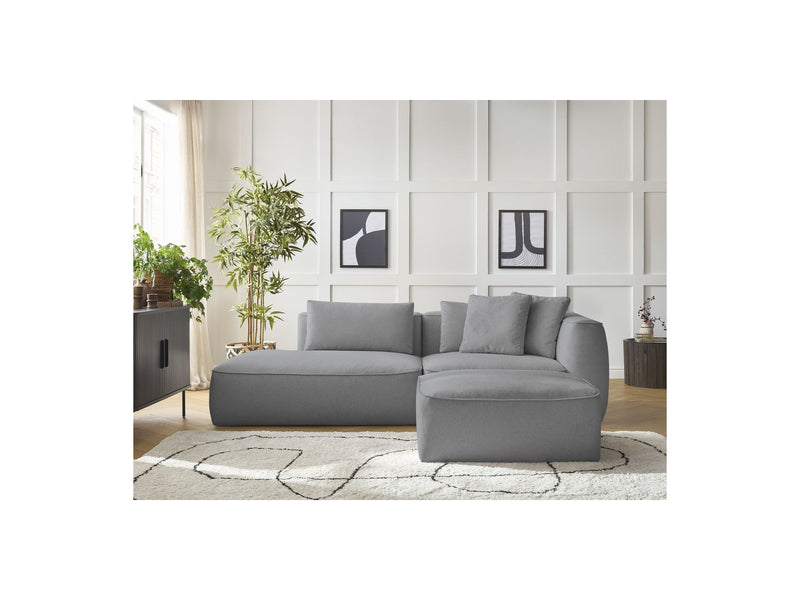 Canapé Droit Fixe 3 Places - Leopold - Avec Pouf - Tissu Chiné - Angle Gauche