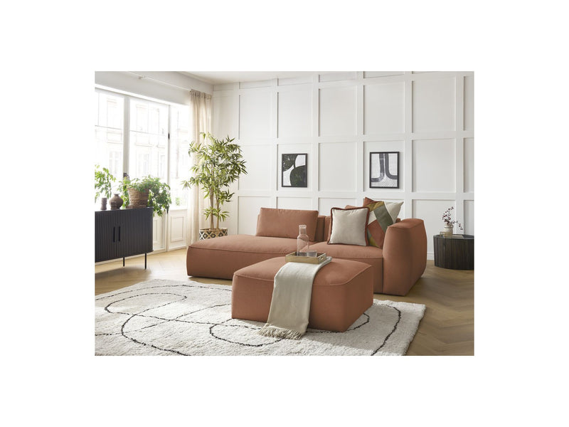 Canapé Droit Fixe 3 Places - Leopold - Avec Pouf - Tissu Chiné - Angle Gauche