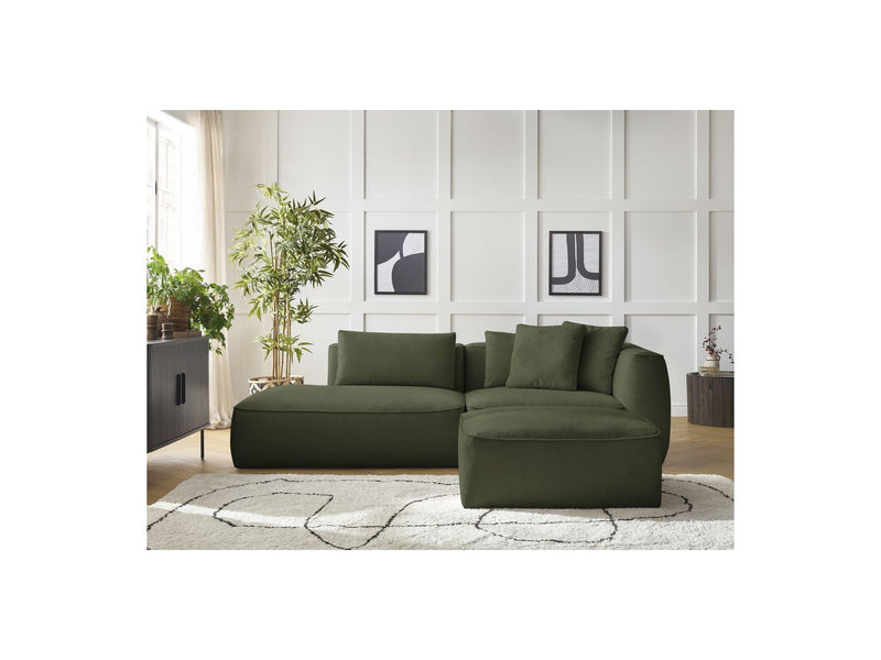 Canapé Droit Fixe 3 Places - Leopold - Avec Pouf - Tissu Chiné - Angle Gauche