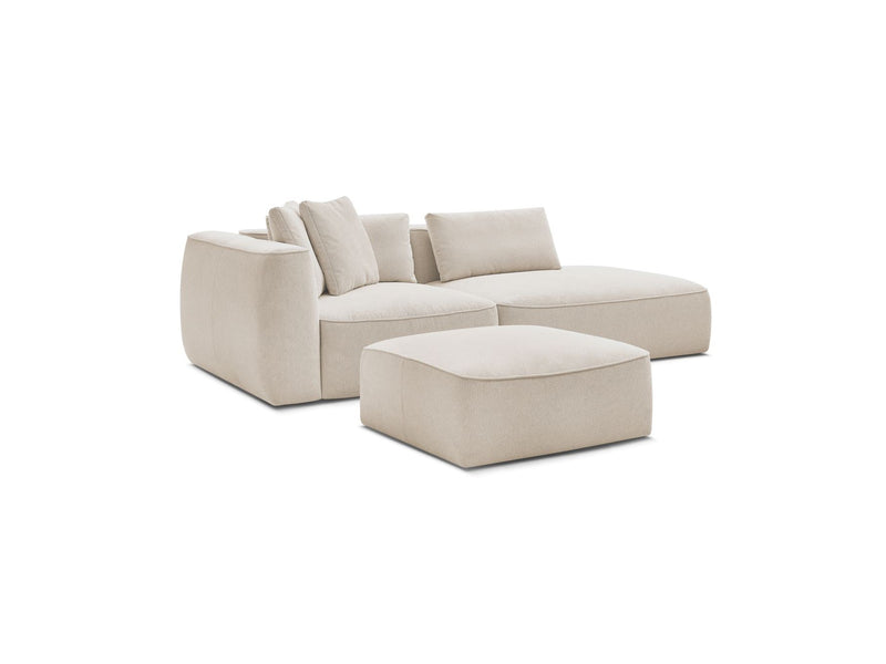 Canapé Droit Fixe 3 Places - Leopold - Avec Pouf - Tissu Chiné - Angle Droit