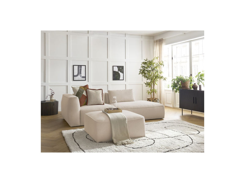 Canapé Droit Fixe 3 Places - Leopold - Avec Pouf - Tissu Chiné - Angle Droit