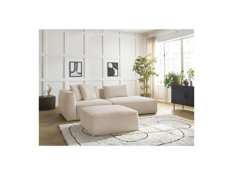 Canapé Droit Fixe 3 Places - Leopold - Avec Pouf - Tissu Chiné - Angle Droit