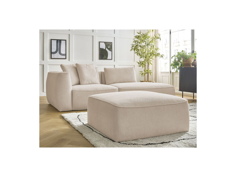 Canapé Droit Fixe 3 Places - Leopold - Avec Pouf - Tissu Chiné - Angle Droit