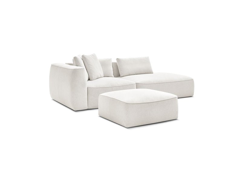 Canapé Droit Fixe 3 Places - Leopold - Avec Pouf - Tissu Chiné - Angle Droit