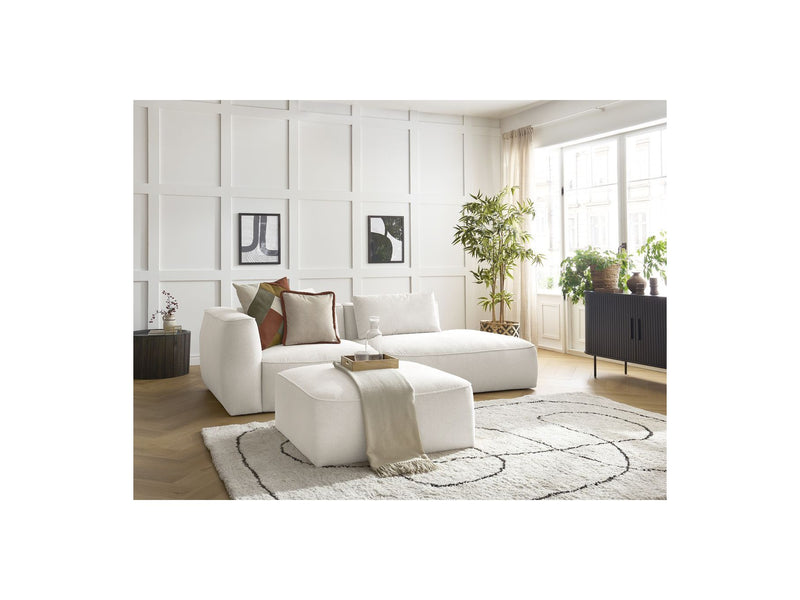 Canapé Droit Fixe 3 Places - Leopold - Avec Pouf - Tissu Chiné - Angle Droit