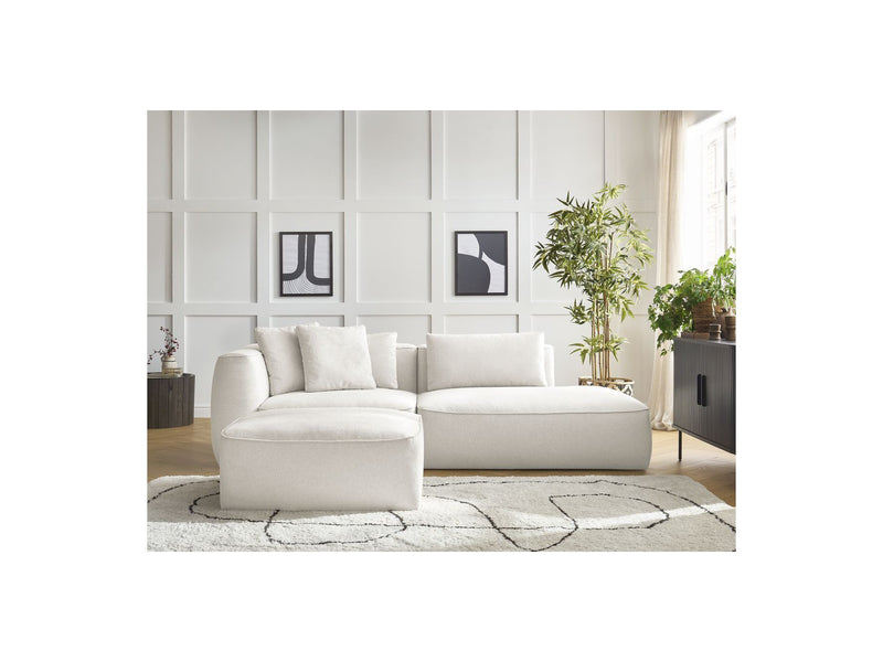 Canapé Droit Fixe 3 Places - Leopold - Avec Pouf - Tissu Chiné - Angle Droit