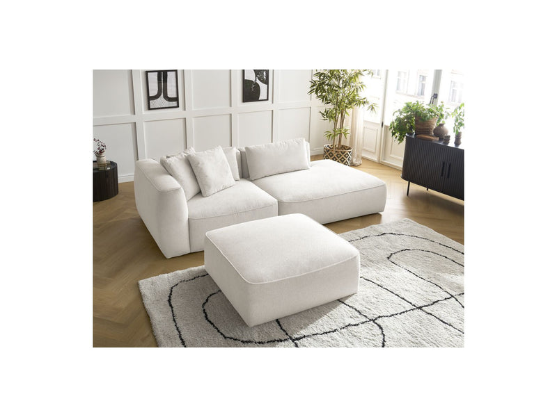 Canapé Droit Fixe 3 Places - Leopold - Avec Pouf - Tissu Chiné - Angle Droit