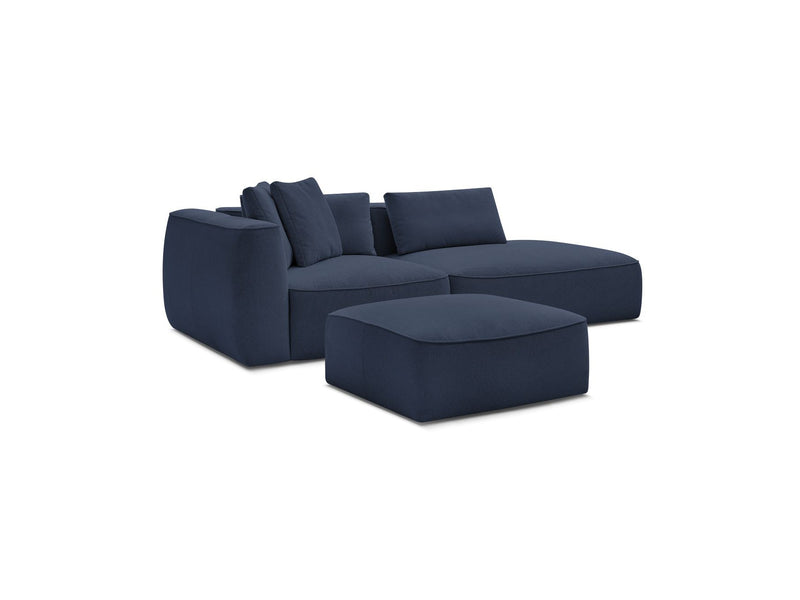 Canapé Droit Fixe 3 Places - Leopold - Avec Pouf - Tissu Chiné - Angle Droit