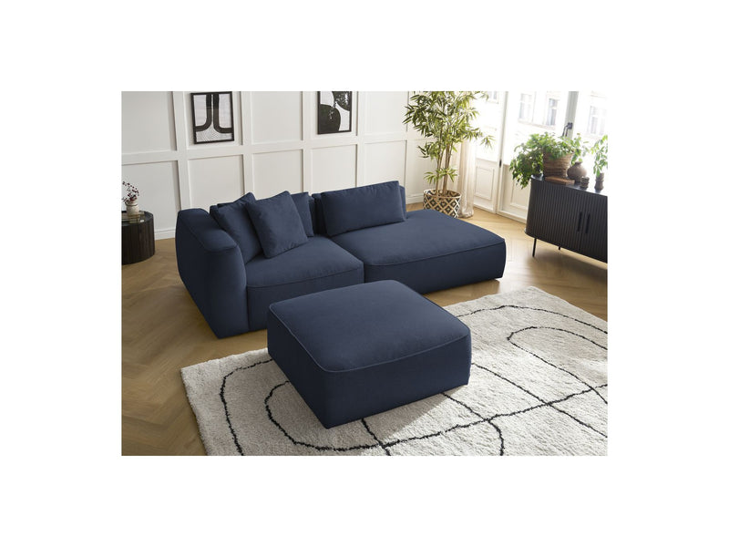 Canapé Droit Fixe 3 Places - Leopold - Avec Pouf - Tissu Chiné - Angle Droit