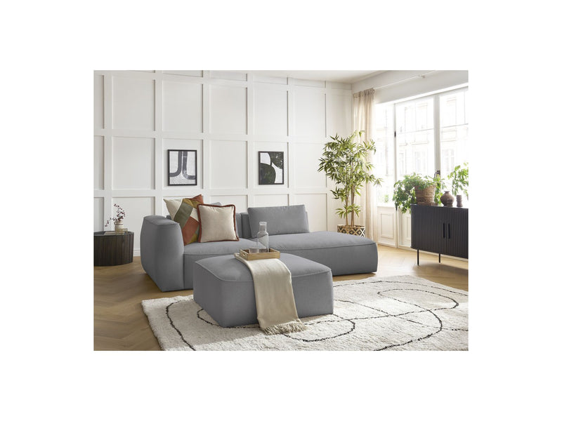 Canapé Droit Fixe 3 Places - Leopold - Avec Pouf - Tissu Chiné - Angle Droit