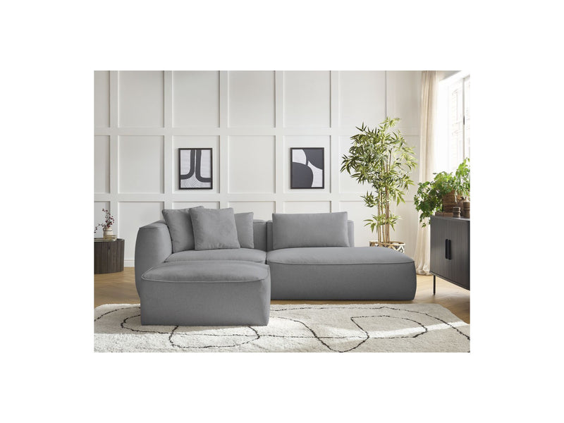 Canapé Droit Fixe 3 Places - Leopold - Avec Pouf - Tissu Chiné - Angle Droit