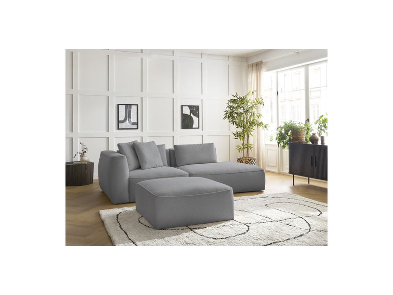 Canapé Droit Fixe 3 Places - Leopold - Avec Pouf - Tissu Chiné - Angle Droit