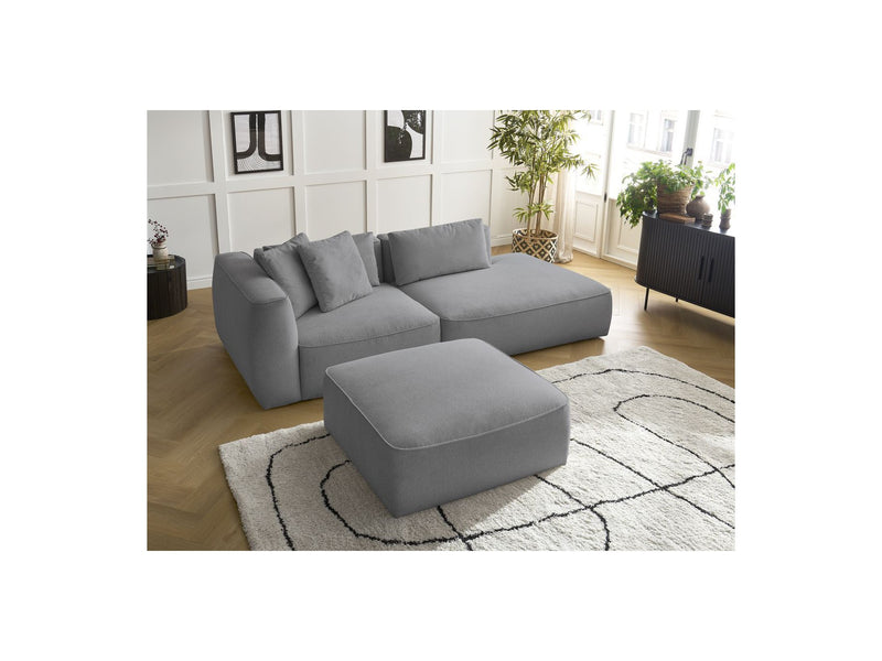 Canapé Droit Fixe 3 Places - Leopold - Avec Pouf - Tissu Chiné - Angle Droit