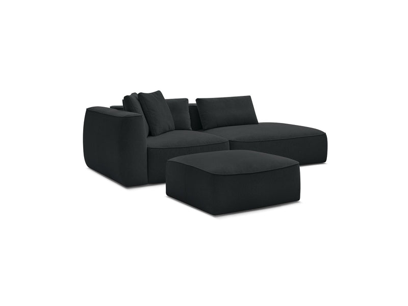 Canapé Droit Fixe 3 Places - Leopold - Avec Pouf - Tissu Chiné - Angle Droit