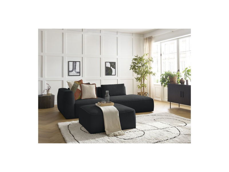 Canapé Droit Fixe 3 Places - Leopold - Avec Pouf - Tissu Chiné - Angle Droit