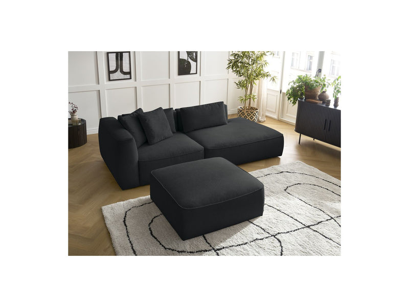 Canapé Droit Fixe 3 Places - Leopold - Avec Pouf - Tissu Chiné - Angle Droit