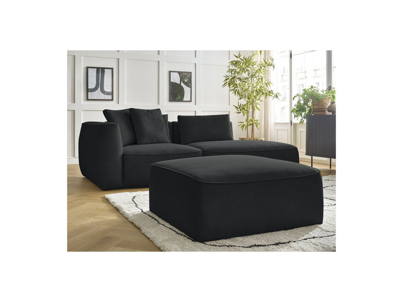 Canapé Droit Fixe 3 Places - Leopold - Avec Pouf - Tissu Chiné - Angle Droit