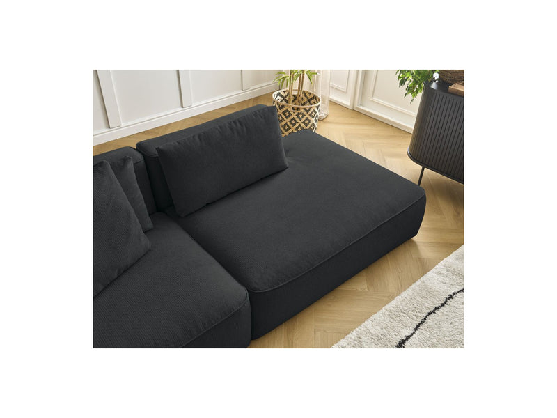 Canapé Droit Fixe 3 Places - Leopold - Avec Pouf - Tissu Chiné - Angle Droit