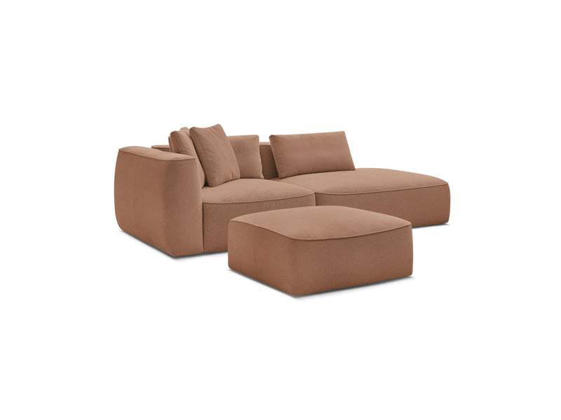 Canapé Droit Fixe 3 Places - Leopold - Avec Pouf - Tissu Chiné - Angle Droit