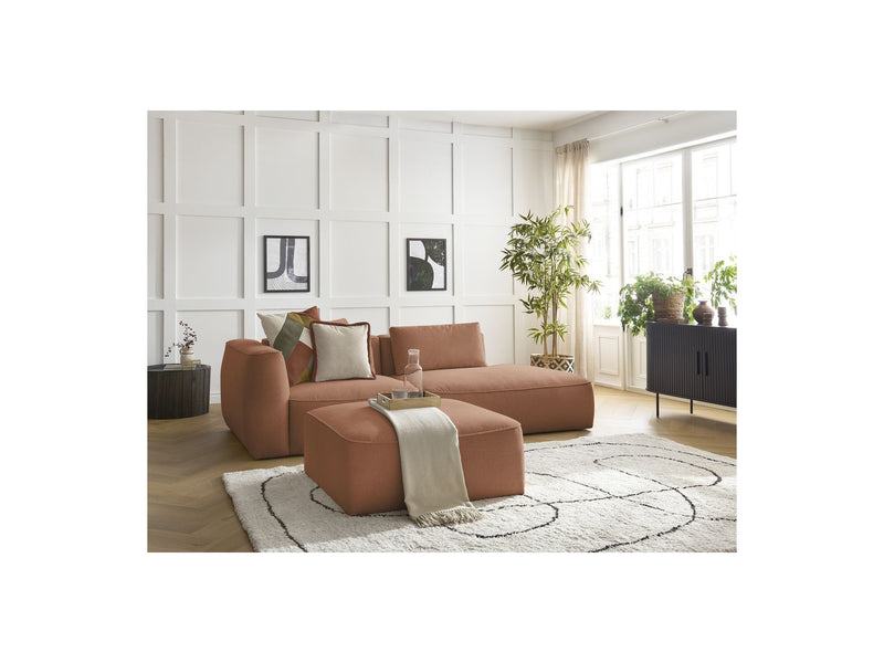 Canapé Droit Fixe 3 Places - Leopold - Avec Pouf - Tissu Chiné - Angle Droit