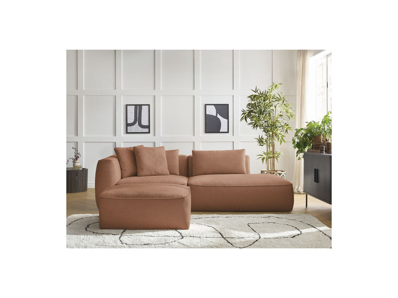 Canapé Droit Fixe 3 Places - Leopold - Avec Pouf - Tissu Chiné - Angle Droit