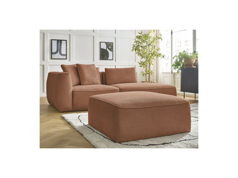 Canapé Droit Fixe 3 Places - Leopold - Avec Pouf - Tissu Chiné - Angle Droit