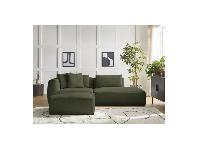 Canapé Droit Fixe 3 Places - Leopold - Avec Pouf - Tissu Chiné - Angle Droit