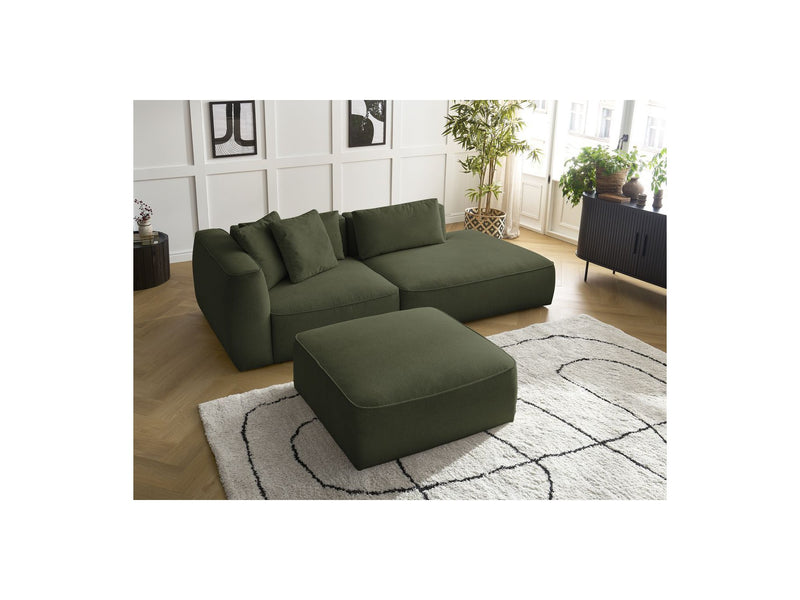 Canapé Droit Fixe 3 Places - Leopold - Avec Pouf - Tissu Chiné - Angle Droit