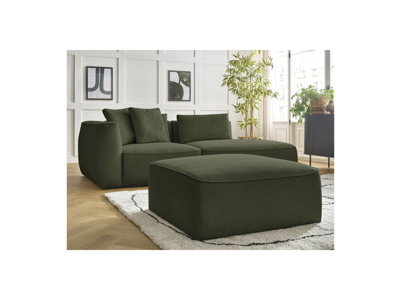 Canapé Droit Fixe 3 Places - Leopold - Avec Pouf - Tissu Chiné - Angle Droit