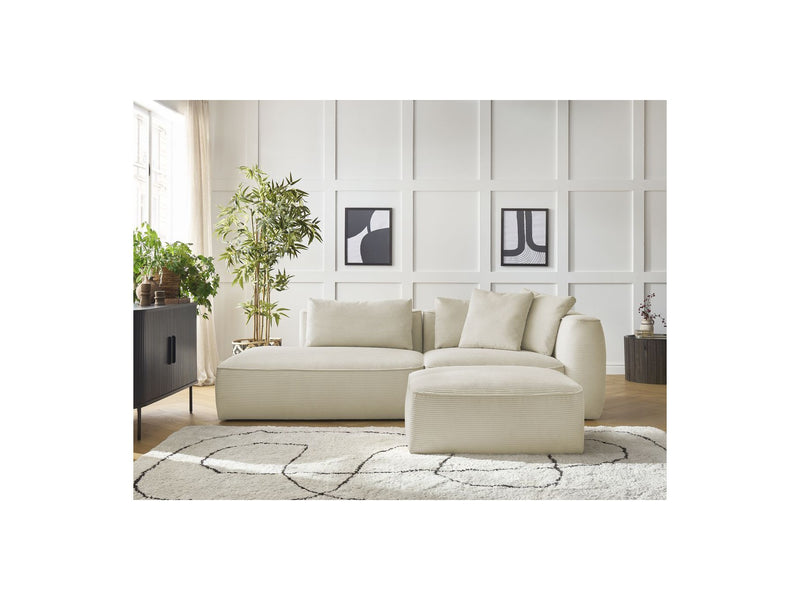 Canapé Droit Fixe 3 Places - Leopold - Velours Côtelé - Avec Pouf - Angle Gauche