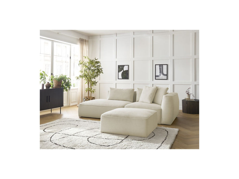 Canapé Droit Fixe 3 Places - Leopold - Velours Côtelé - Avec Pouf - Angle Gauche