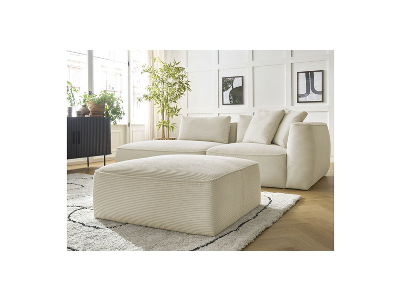 Canapé Droit Fixe 3 Places - Leopold - Velours Côtelé - Avec Pouf - Angle Gauche