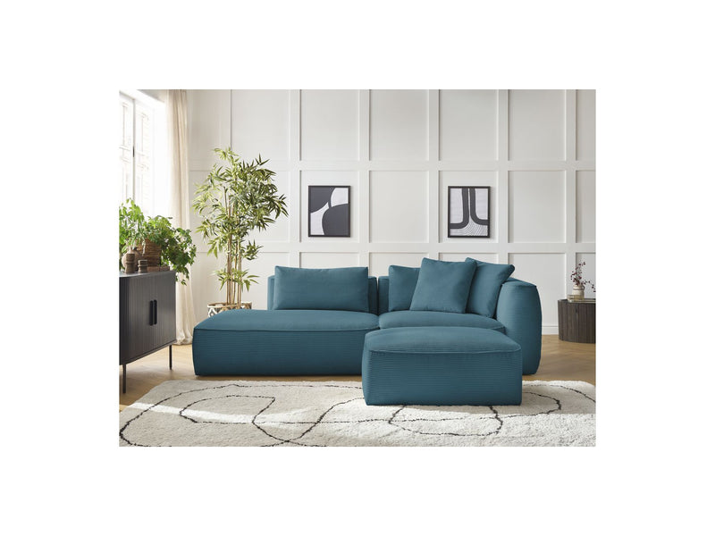 Canapé Droit Fixe 3 Places - Leopold - Velours Côtelé - Avec Pouf - Angle Gauche