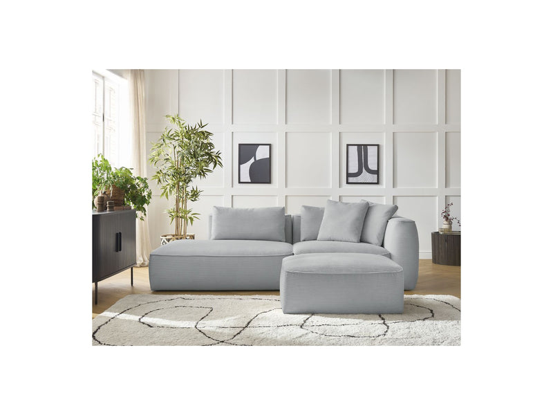 Canapé Droit Fixe 3 Places - Leopold - Velours Côtelé - Avec Pouf - Angle Gauche