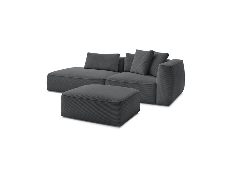 Canapé Droit Fixe 3 Places - Leopold - Velours Côtelé - Avec Pouf - Angle Gauche