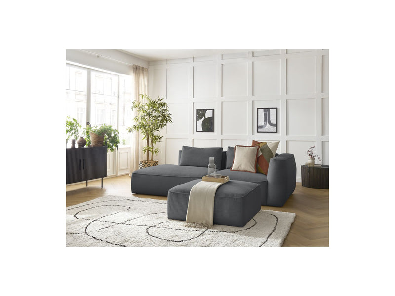 Canapé Droit Fixe 3 Places - Leopold - Velours Côtelé - Avec Pouf - Angle Gauche