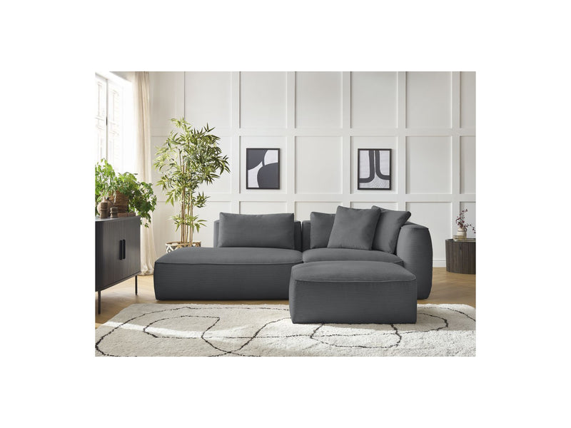 Canapé Droit Fixe 3 Places - Leopold - Velours Côtelé - Avec Pouf - Angle Gauche